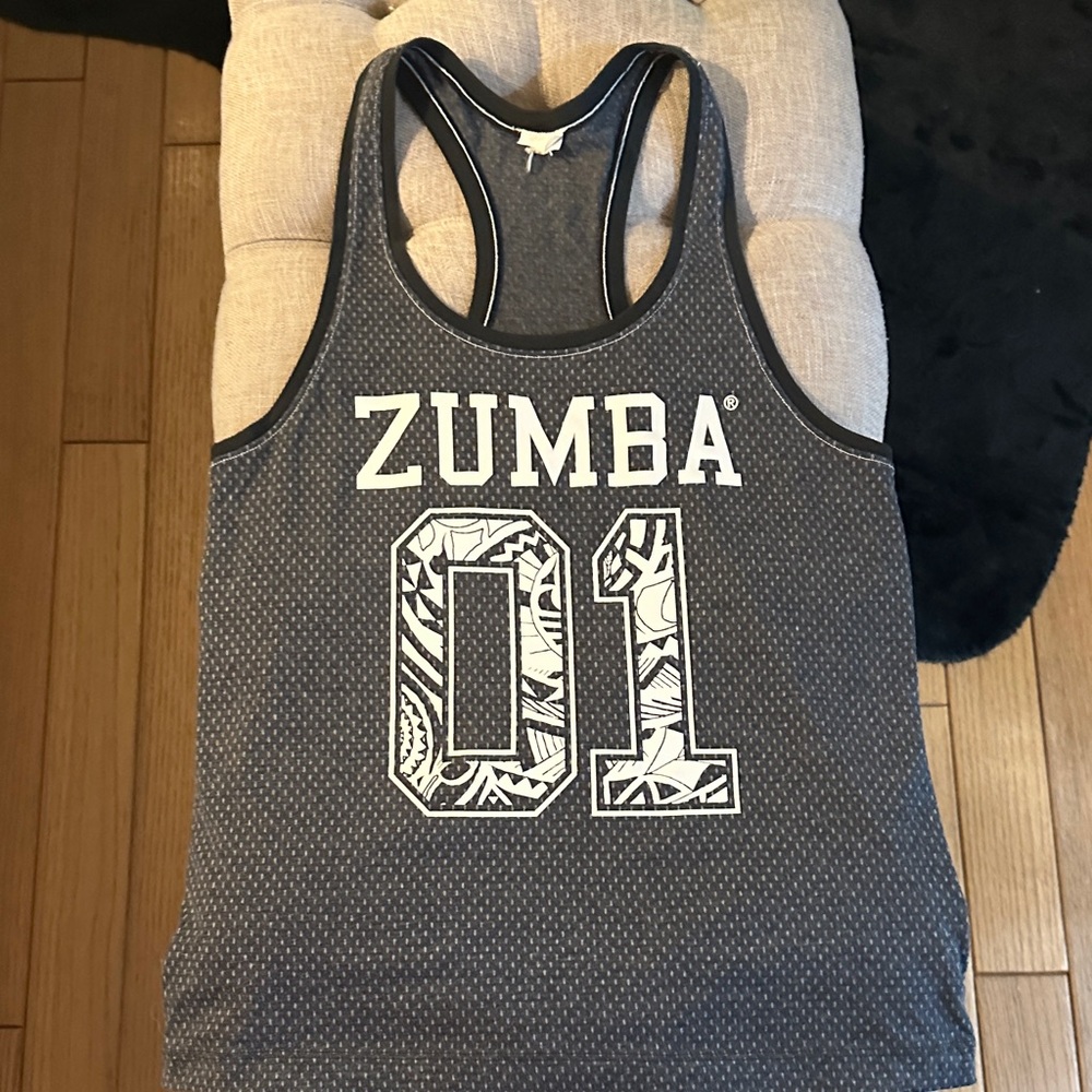Zumba Fitness Gray Racerback Tank with White Print